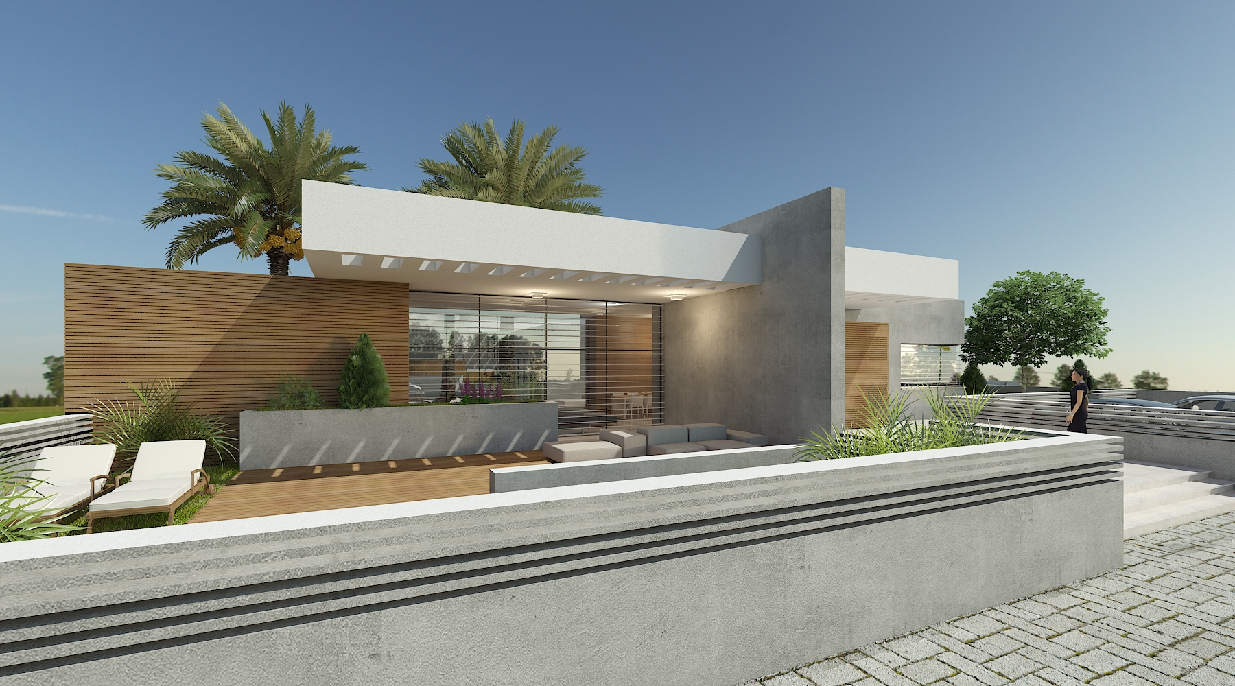 מבט הדמיה אלכסוני לכיוון חזית הראשית - אלטרנטיבה עם חיפוי עץ סידר