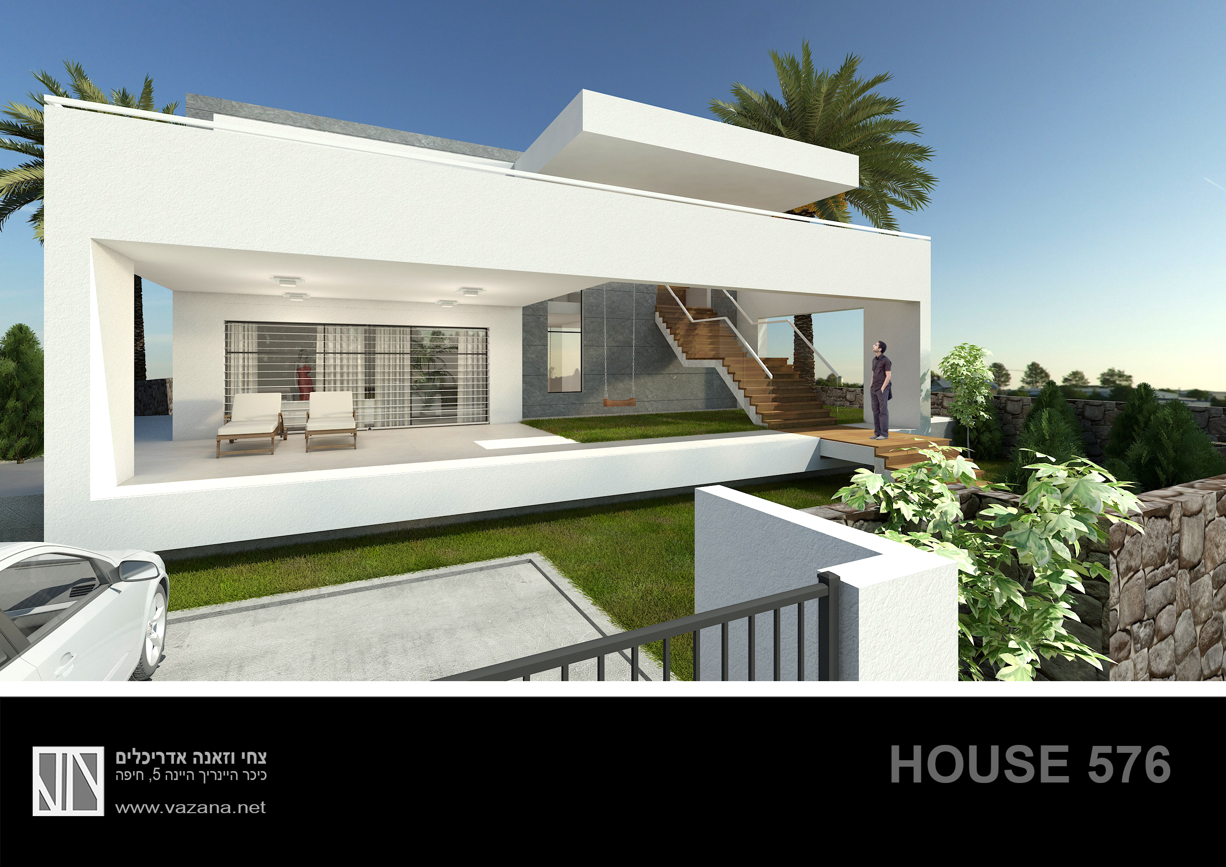 מבט הדמיה זויתי לכיוון מרפסת המגורים